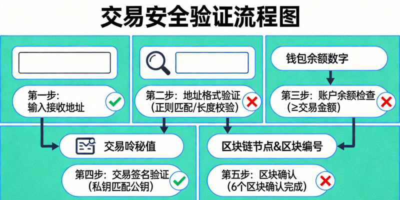交易安全验证流程图：展示从输入地址到最终确认的完整步骤和验证点